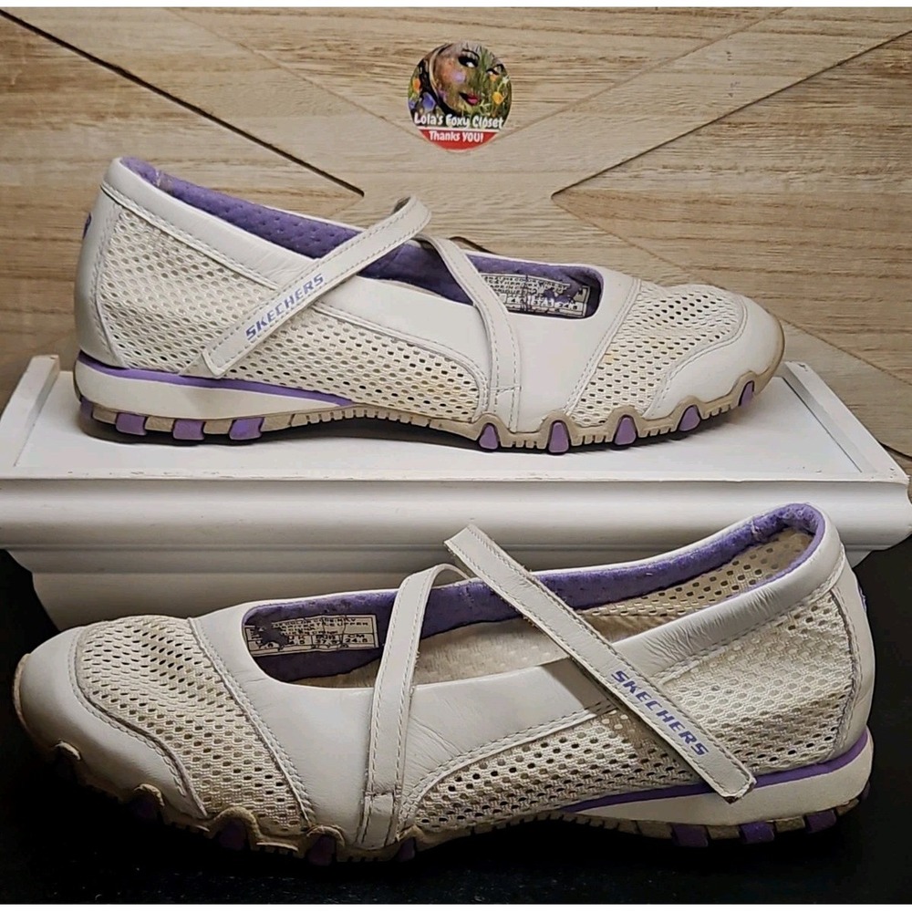 Skechers Vtg Bikers Ballet Flats 7.5 Mary Jane Purple White Leather Y2K EUC #761